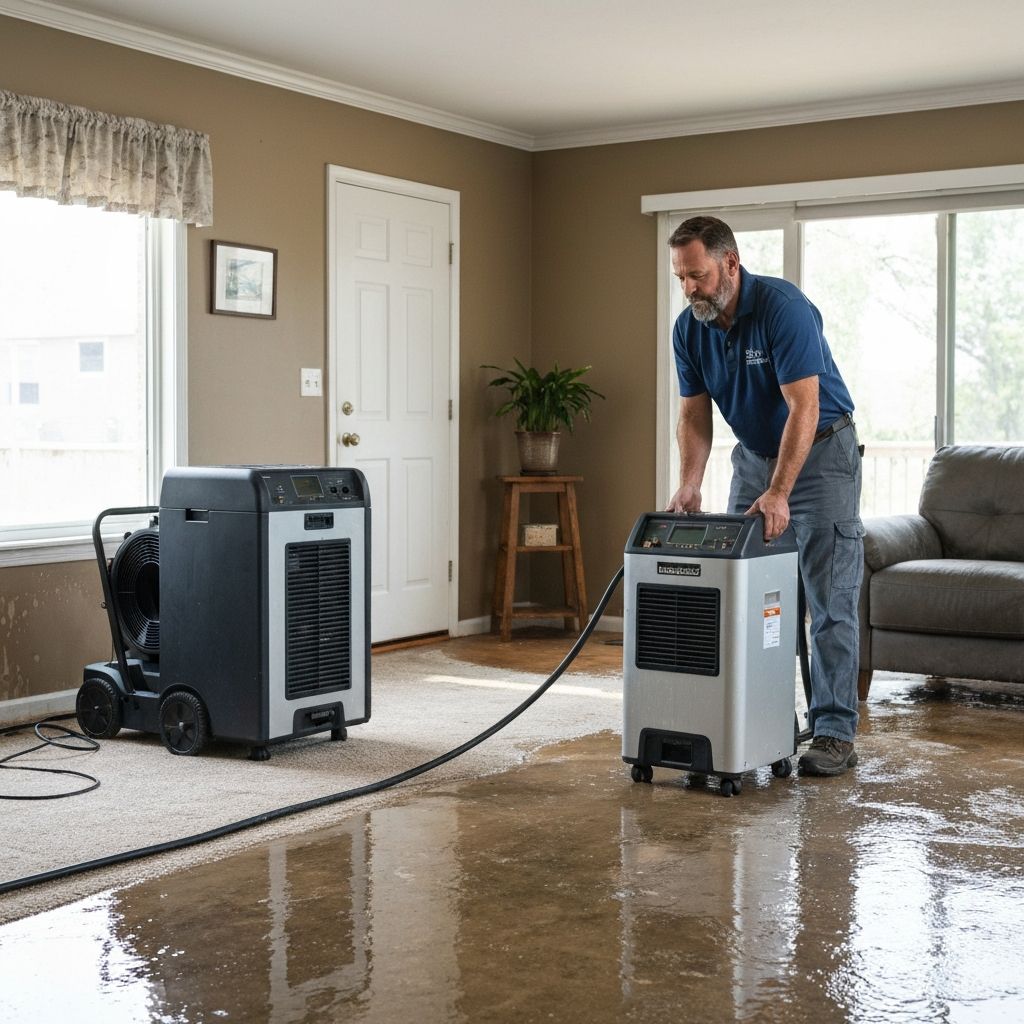 Water damage restoration with industrial drying equipment